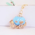 Sparkling sky blue pumpkin carriage keychain with gold details and crystal rhinestones - Blue