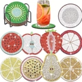 DIY fruit diamond painting coaster set with 9 patterns and black metal storage holder - XIN028 Fruit Slices / No Stand/OPP Bag