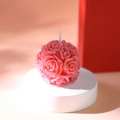 Pink rose flower sphere scented candle with detailed carvings on a white stone pedestal - Pink - Rose Ball