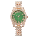 Rose gold women's watch with green Roman dial and full rhinestone paved bracelet - Green Dial Rose Gold Case