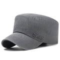 Grey flat top army cap with SPIRIT embroidery on side made of washed cotton canvas - Adjustable / Gray