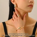 Minimalist geometric gold jewelry set including ring, bracelet and earrings in mirror finish - Earrings + Ring + Bangle (19) / 3-Piece Set (14K & KC Gold Mix) / Multicolor