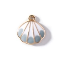 White and blue enamel shell charm with gold alloy frame for DIY jewelry making - Grey Enamel / Gold Plated