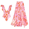 Set costume da bagno con scollo a V e volant con gonna lunga abbinata in stampa floreale - S / Set