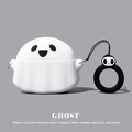 Ghost-shaped silicone case for AirPods with a skull keychain and a black carabiner detail - White Ghost Design With Hanging Ring / AirPods 1/2 Gen