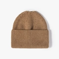 Bonnet en maille marron pour femme avec trou pour queue de cheval et revers côtelé - Kaki