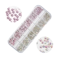 Flatback nail art crystal set in 12-grid box with pink and AB color glass rhinestones - AB & Pink (A1039-12)