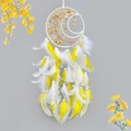 Moon-shaped dream catcher with yellow crystal tree of life and white feathers - Yellow