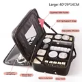 Large black Oxford fabric makeup organizer case with mirror and adjustable dividers 40x29x14cm - Large Size (with Mirror) / Black