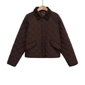 Chaqueta acolchada marrón oscuro para mujer con bolsillos con solapa y cuello elegante - XS / Marrón Oscuro