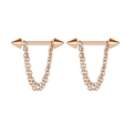 Detail of rose gold nipple rings with double chains and cone ends in stainless steel - Rose Gold Spike