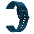 Detailed view of dark blue silicone watch strap with ventilation holes and metal buckle - Dark Green