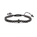 Verstellbares schwarzes Perlenarmband mit Metallperlen und Kreuzanhänger für Herren - Kreuz / Schwarzes Kreuz 16 Perlen