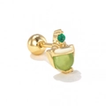 Cartoon Gold-Knorpelohrring mit grünen Zirkonia-Einsätzen und Schraubverschluss - 18K Gold/Grün
