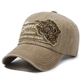 Cappellino vintage kaki lavato con ricamo tigre e dettagli stile invecchiato - Cachi