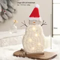 Large lighted snowman ornament with wooden base and warm LED lights for Christmas - No.15 Big Snowman with Light - White