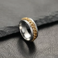 Anello rotante in acciaio inossidabile con catena dorata e trama a ingranaggi argento - US 7 / Catena Argento-Oro