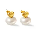 18K gold heart pearl stud earrings for women with detailed size and weight measurements - 18K Gold