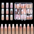 French tip press-on nails set in nude and brown shades with white tips in storage box - French Style 09