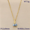 Collier doré avec deux clochettes bleues, chaîne de 450mm, pendentif 11x9mm, poids 3g - Style Cerise Bleu Foncé (KN292107-Z)