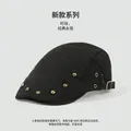 Retro black canvas newsboy hat with gold metal rivets and adjustable back strap buckle - Black With Rivets