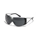 Y2K randlose Sonnenbrille mit schwarzem Oversize-Glas und glitzernden Silber-Strasssteinen - Schwarz