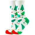 White Christmas socks with green tree pattern and festive red and green accents - 37-44 / White Christmas Tree