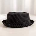 Classic black fedora hat with white vertical stripes for men, breathable stylish sun hat - 58cm / Round Crown / Black
