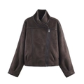 Chaqueta motera de antelina marrón oscuro para mujer con forro polar y cremallera - XS / Marrón Oscuro