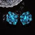 Deep blue emerald-cut gemstone cluster stud earrings with black plating for women - 56# Gun Black Deep Blue Rectangular Gem Cluster Style