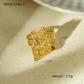 Detail shot of irregular gold crinkle ring showing dimensions 2.7cm by 2.4cm - One Size / Lava Texture Square Style (NMSR-G146-1) / Gold