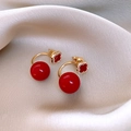 Vintage golden hoop earrings featuring wine red beads and clover charms with diamonds - 35# (Clover Bead-Gold Plated) / Gold-Red