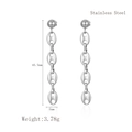 Silver stainless steel long tassel earrings featuring five linked coffee bean rings - Silver (LE3118)