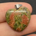 Natural heart shaped Unakite stone pendant with metal clasp for DIY jewelry - 20mm / Unakite