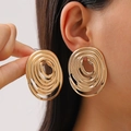 Large spiral oval hoop earrings in polished gold finish with a layered metal texture - Gold Large Spiral Oval Style (G-072)