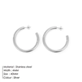 Polished silver stainless steel 40mm open hoop earrings with 4mm thick tube design - 40MM Steel Color