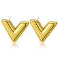 Polished gold V-shaped stud earrings in premium stainless steel for a minimalist look - Minimalist Full 3D V-Shape