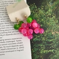 Charming grape shaped resin earrings with pink beads and green leaves in natural style - Green-Pink