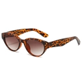 Occhiali da sole cat eye retrò tartarugati con lenti sfumate marroni, vista laterale a 45 gradi - Montatura Leopardata Lenti Sfumate Tè