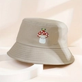 Sombrero de pescador caqui con bordado de rana y hongo para protección solar - Talla única / Caqui