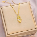 Golden bear pendant necklace with heart-shaped crystal on champagne jewelry box - 6050 Heart Bear / Gold