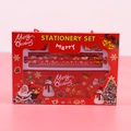 Red Christmas stationery set for kids featuring Santa Claus, pencil, and eraser tools - 107 Christmas Set
