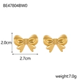 Detailed view of gold bow earrings showing dimensions 2.0cm height and 2.7cm width - BE47804BW0 Gold Linear Bow