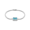 Macro view of silver-plated tennis bracelet with rectangular blue zircon and micro-pave crystals - Silver with Sea Blue Zirconia