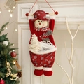 Christmas snowman hanging bag in red velvet with elk patterns and a small photo frame - Snowman Gift Bag Hanging Decoration