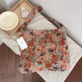 Floral canvas tote bag with warm orange flower pattern and Miss brand tag on fabric - Vintage Pastoral Floral(37#)