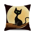 Square linen cushion cover with black cat silhouette and full moon illustration - Moon Black Cat Silhouette