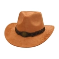 Classic tan suede western cowboy hat with decorative band and pentagram star metal badge - One Size / Camel (Round Star)