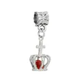 Detailed silver crown and cross charm with red gemstone and bow engraved slider - 22-Cross Crown