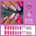 Press-on nagels met roze en paars kleurverloop, glitters en glanzende strassteentjes D726 - Roze Paars Gradiënt Glitter Strass Stijl (D726) / 24 Stuks/Doos (Met Lijm)